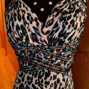 Blue cheetah print prom dress